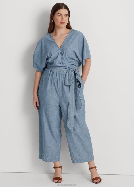 macacão envolto em cambraia com cinto BD6J4656 mulheres Ralph Lauren lavagem de riacho de sal