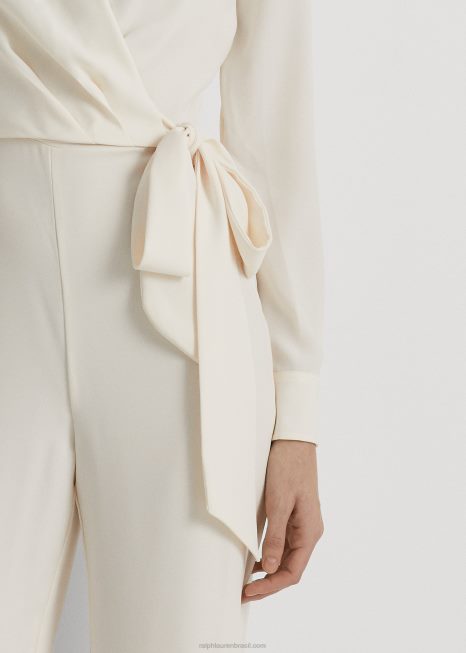 macacão largo georgette com amarração frontal BD6J4108 mulheres Ralph Lauren creme de mascarpone