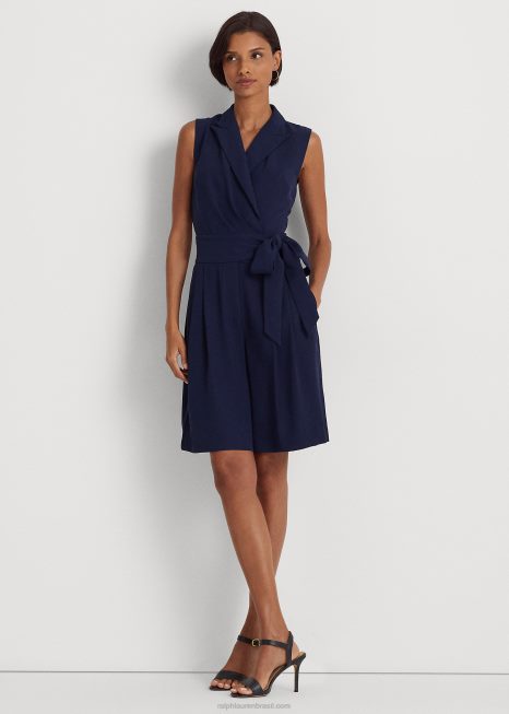 macacão sem mangas georgette com cinto BD6J9474 mulheres Ralph Lauren marinha refinada