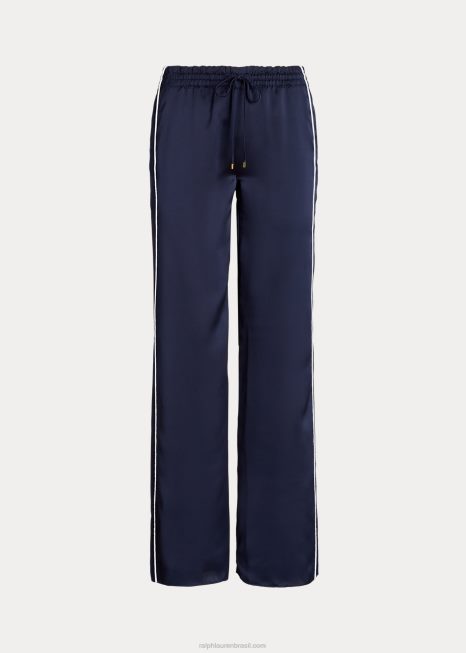 calça charmuse listrada lateral BD6J4879 mulheres Ralph Lauren marinho refinado/branco