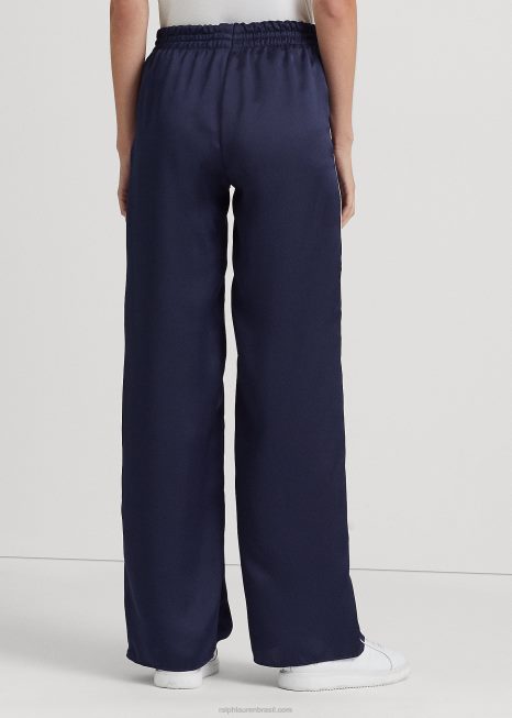 calça charmuse listrada lateral BD6J4879 mulheres Ralph Lauren marinho refinado/branco