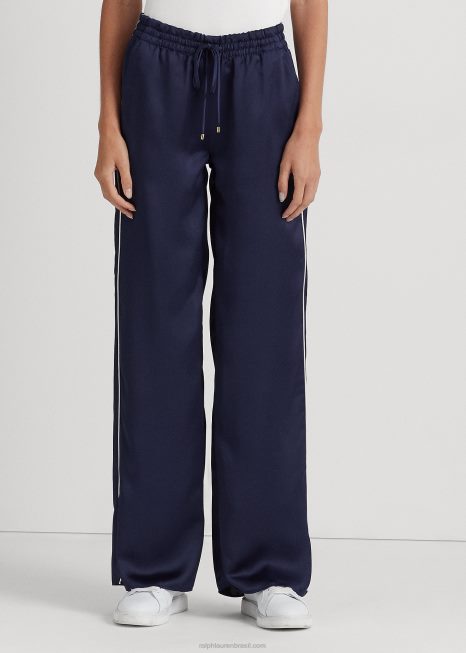calça charmuse listrada lateral BD6J9553 mulheres Ralph Lauren marinho refinado/branco