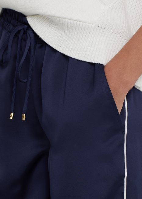 calça charmuse listrada lateral BD6J9553 mulheres Ralph Lauren marinho refinado/branco