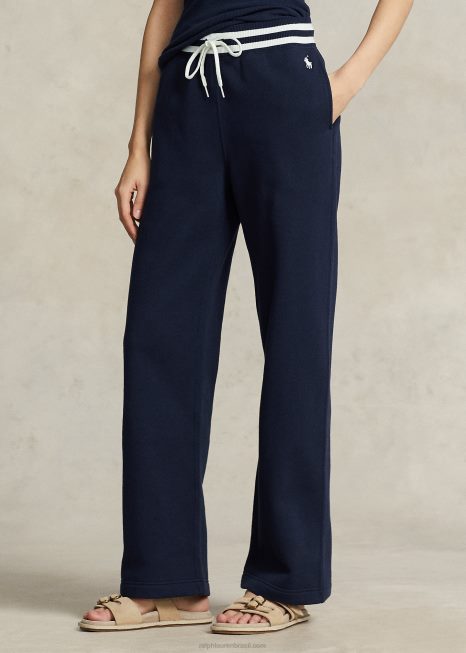 calça de moletom com cintura listrada BD6J3101 mulheres Ralph Lauren marinha de newport