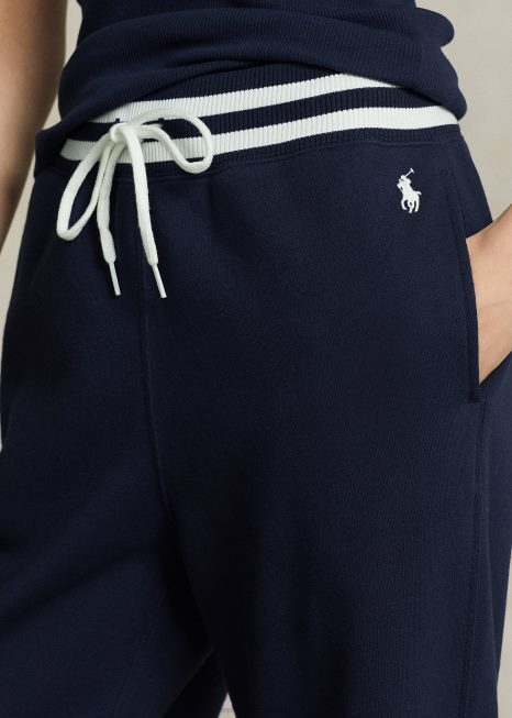 calça de moletom com cintura listrada BD6J3101 mulheres Ralph Lauren marinha de newport