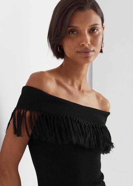 top ombro a ombro com franjas BD6J4361 mulheres Ralph Lauren preto