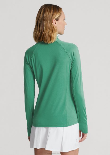 pulôver de jérsei elástico com um quarto de zíper BD6J9409 mulheres Ralph Lauren jangada verde/cerâmica branca