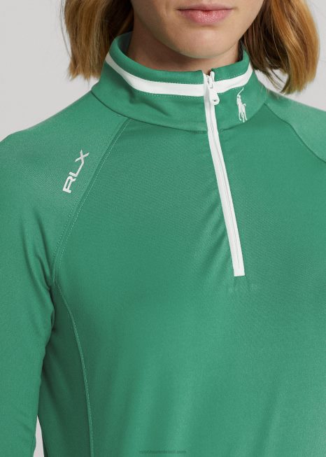 pulôver de jérsei elástico com um quarto de zíper BD6J9409 mulheres Ralph Lauren jangada verde/cerâmica branca