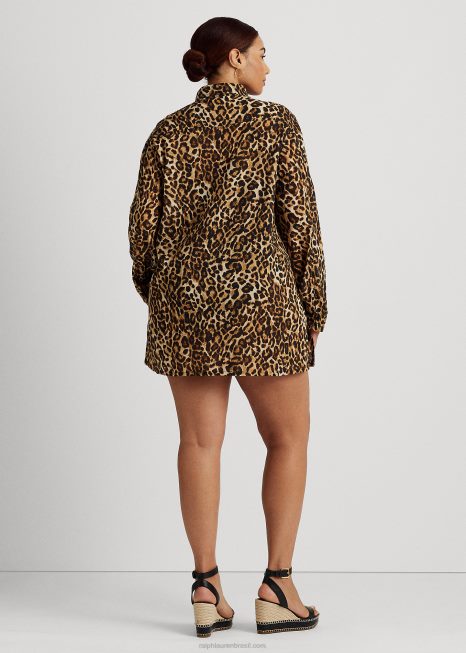 camisa de algodão com estampa de leopardo BD6J4581 mulheres Ralph Lauren marrom