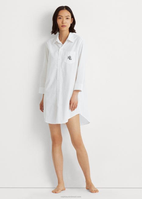 camisa de pijama de algodão dobby BD6J4260 mulheres Ralph Lauren branco