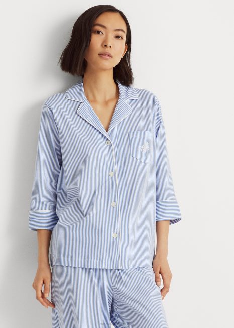 conjunto de dormir de algodão BD6J4236 mulheres Ralph Lauren faixa azul