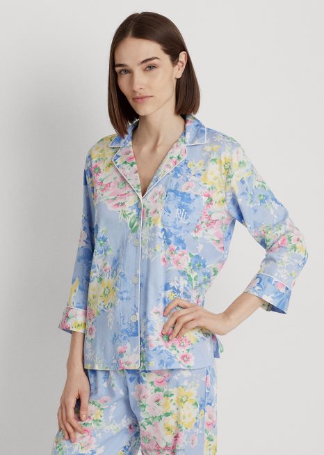 conjunto de dormir de cetim floral BD6J4462 mulheres Ralph Lauren floral azul