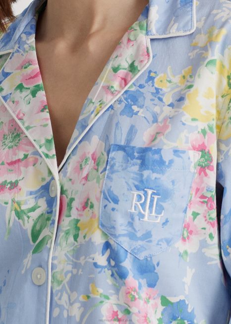 conjunto de dormir de cetim floral BD6J4462 mulheres Ralph Lauren floral azul