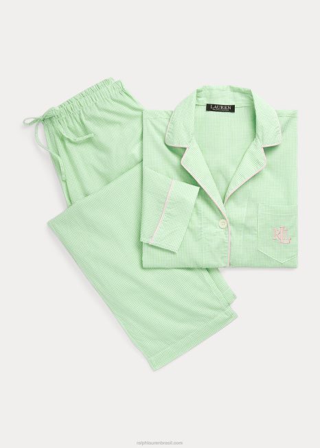 conjunto de dormir de gramado de mistura de algodão guingão BD6J4136 mulheres Ralph Lauren romance verde