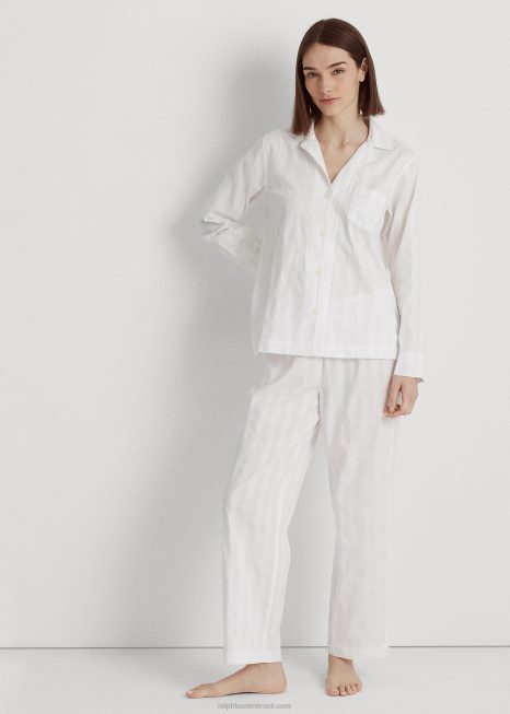 conjunto de dormir jacquard listrado de algodão BD6J4139 mulheres Ralph Lauren branco