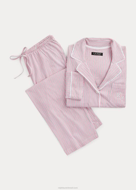 conjunto de dormir jersey listrado BD6J4148 mulheres Ralph Lauren listra rosa