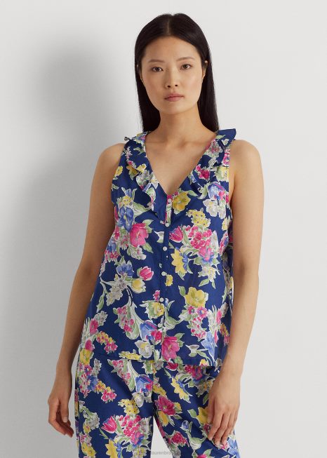conjunto de pijama de gramado de mistura de algodão floral BD6J3970 mulheres Ralph Lauren impressão da marinha