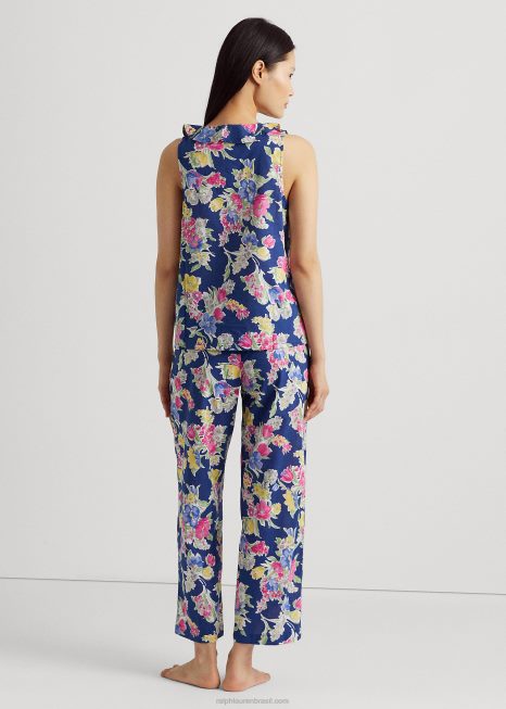 conjunto de pijama de gramado de mistura de algodão floral BD6J3970 mulheres Ralph Lauren impressão da marinha