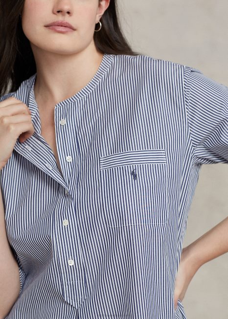 pijama listrado popeline BD6J3017 mulheres Ralph Lauren listras da marinha