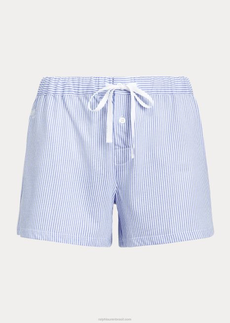 short de dormir listrado de mistura de algodão BD6J4221 mulheres Ralph Lauren faixa azul