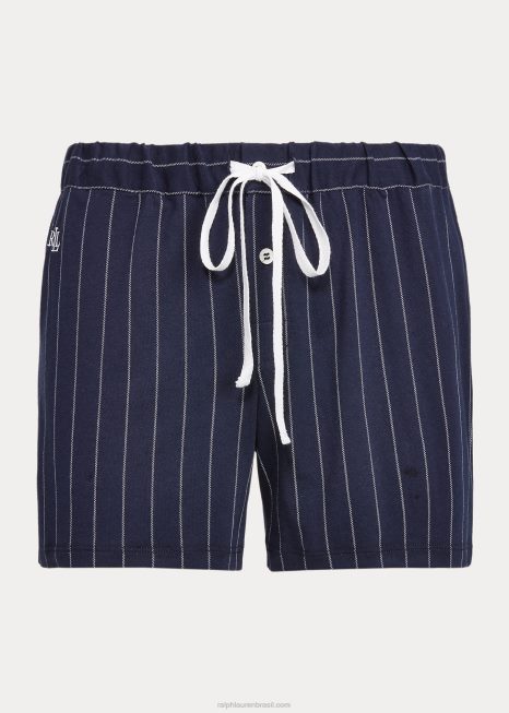 short de dormir listrado de mistura de algodão BD6J4223 mulheres Ralph Lauren faixa azul marinho