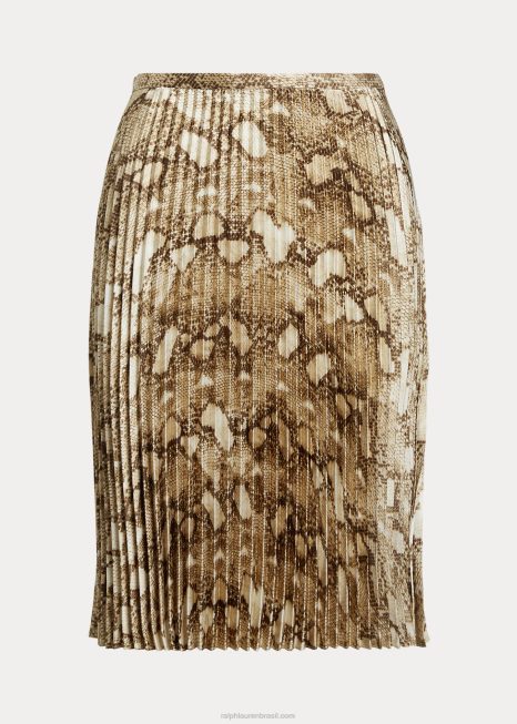 Saia charmeuse plissada com estampa de pele de cobra BD6J9530 mulheres Ralph Lauren creme multi