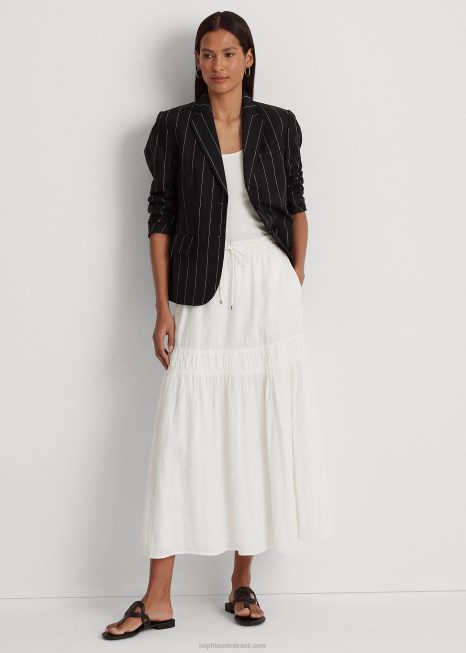 maxissaia em camadas de linho BD6J4324 mulheres Ralph Lauren branco