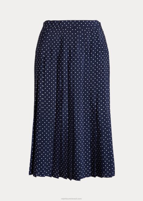 saia crepe plissada de bolinhas BD6J4024 mulheres Ralph Lauren marinho/creme