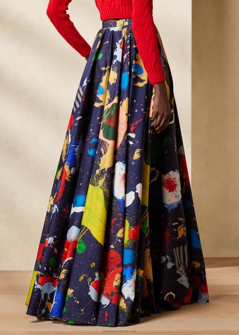 saia de cetim de algodão com estampa maguire BD6J3470 mulheres Ralph Lauren lux navy multi