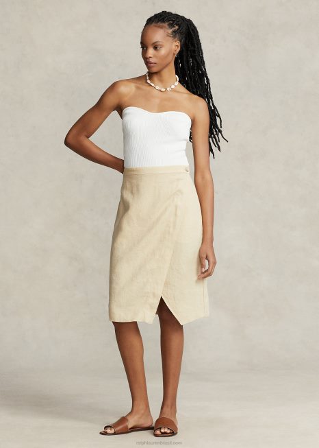 saia de linho BD6J2958 mulheres Ralph Lauren areia básica