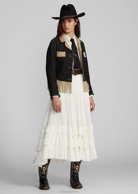 saia de voile de algodão com babados BD6J3624 mulheres Ralph Lauren creme