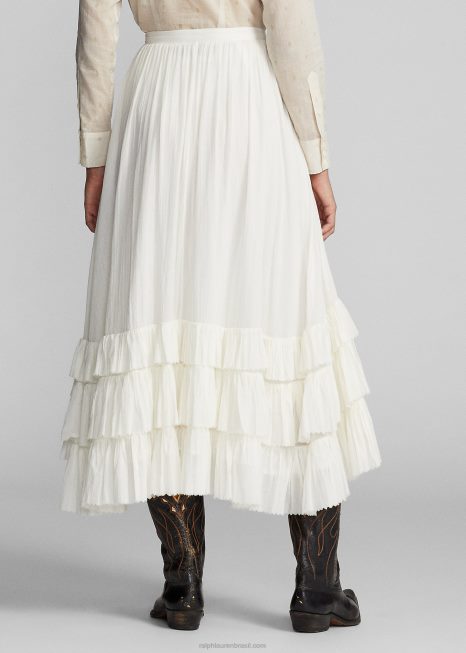 saia de voile de algodão com babados BD6J3624 mulheres Ralph Lauren creme