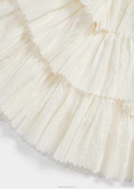 saia de voile de algodão com babados BD6J3624 mulheres Ralph Lauren creme