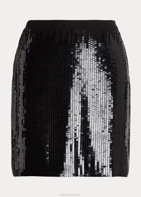 saia georgette de seda com paetês carreen BD6J9305 mulheres Ralph Lauren preto