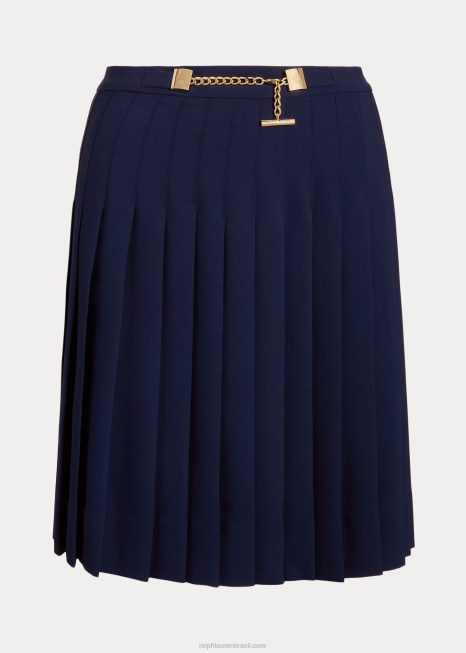 saia georgette plissada BD6J3974 mulheres Ralph Lauren marinha refinada