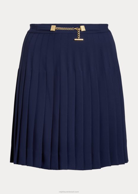 saia georgette plissada BD6J4595 mulheres Ralph Lauren marinha refinada