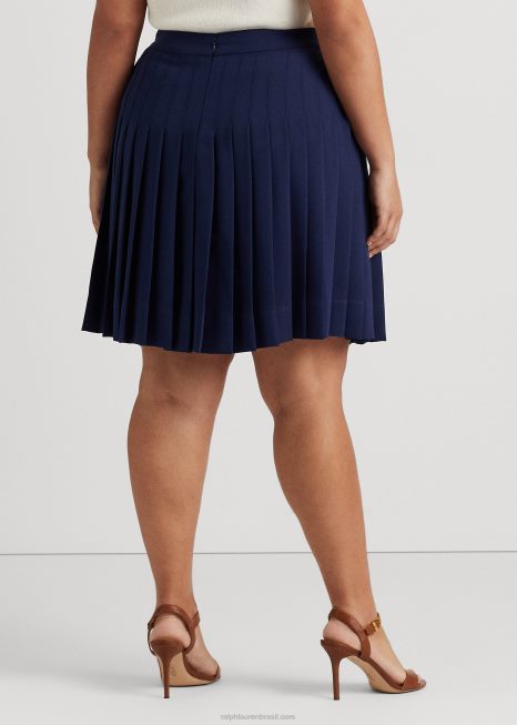 saia georgette plissada BD6J4595 mulheres Ralph Lauren marinha refinada
