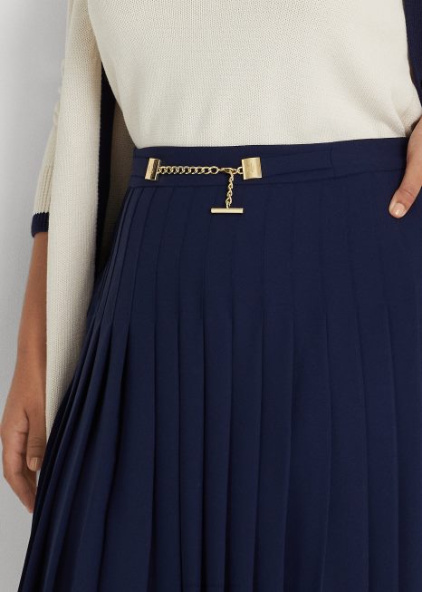 saia georgette plissada BD6J4595 mulheres Ralph Lauren marinha refinada