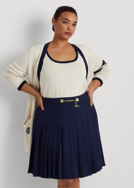 saia georgette plissada BD6J4595 mulheres Ralph Lauren marinha refinada