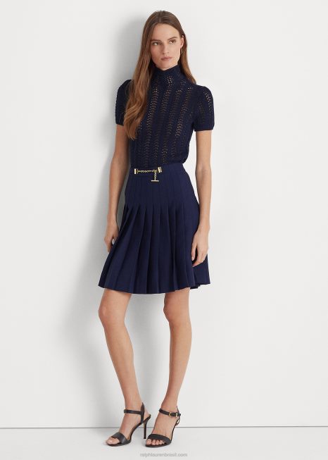saia georgette plissada BD6J4842 mulheres Ralph Lauren marinha refinada