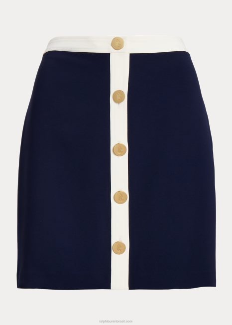 saia lápis crepe bicolor com botões frontais BD6J4072 mulheres Ralph Lauren marinho/creme refinado