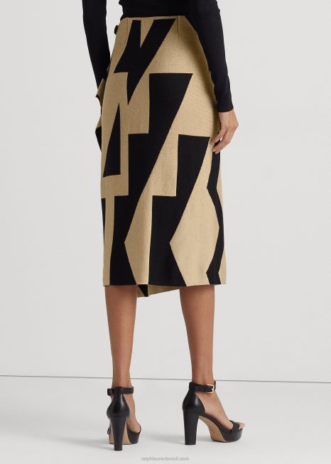 saia lápis de mistura de algodão geo-print BD6J4467 mulheres Ralph Lauren preto/castanho