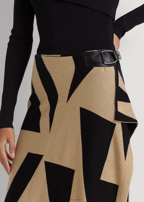 saia lápis de mistura de algodão geo-print BD6J4467 mulheres Ralph Lauren preto/castanho
