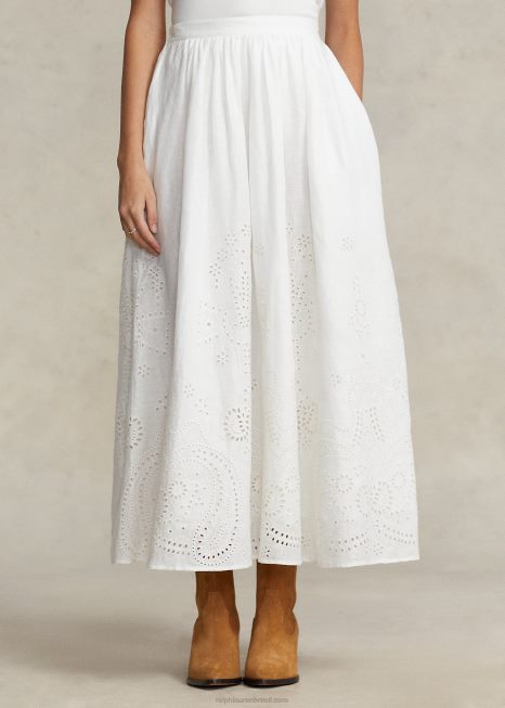 saia midi de linho BD6J2997 mulheres Ralph Lauren branco