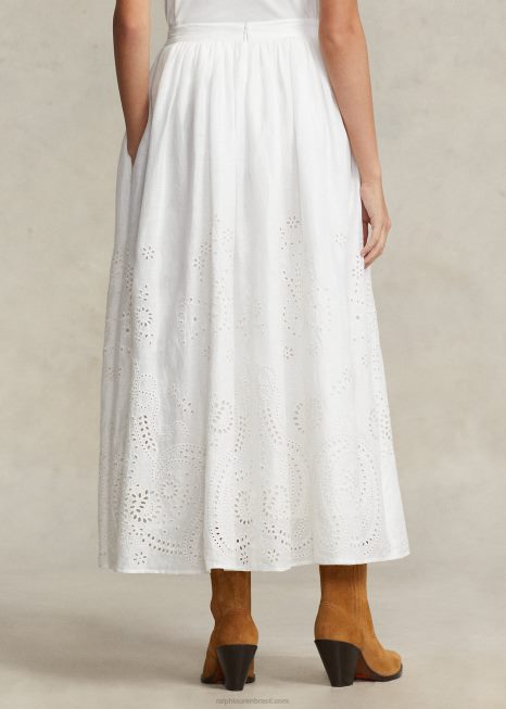 saia midi de linho BD6J2997 mulheres Ralph Lauren branco