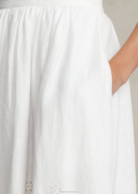 saia midi de linho BD6J2997 mulheres Ralph Lauren branco