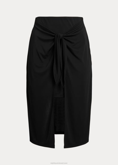 saia midi em jersey elástico com amarração frontal BD6J4567 mulheres Ralph Lauren preto