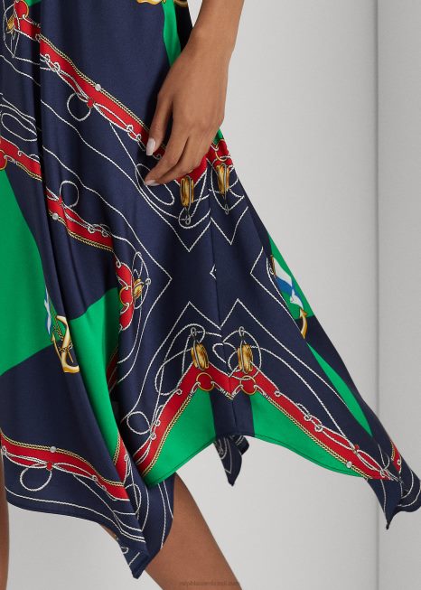 saia midi estampada BD6J4890 mulheres Ralph Lauren marinho/verde multi