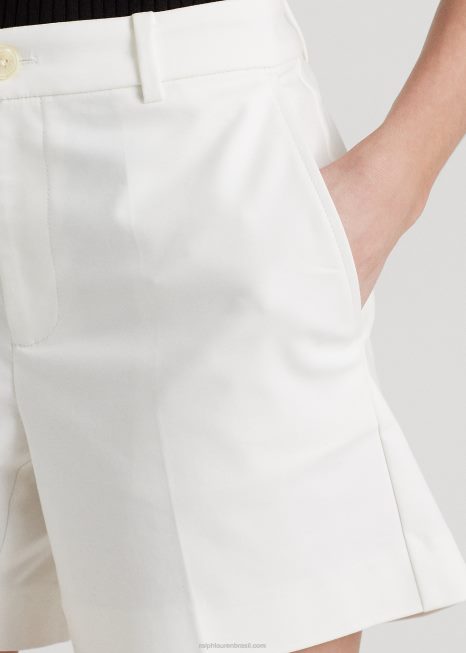 short de algodão elástico plissado BD6J3893 mulheres Ralph Lauren branco