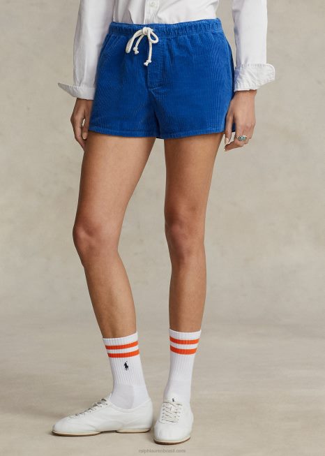 short polo prepster de veludo cotelê BD6J2987 mulheres Ralph Lauren azul